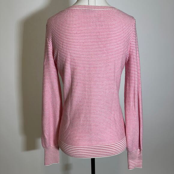 NWT Talbots Pink/White Chevron Stripe Knit Sweater Womens Size XS Balloon Sleeve - Picture 6 of 9